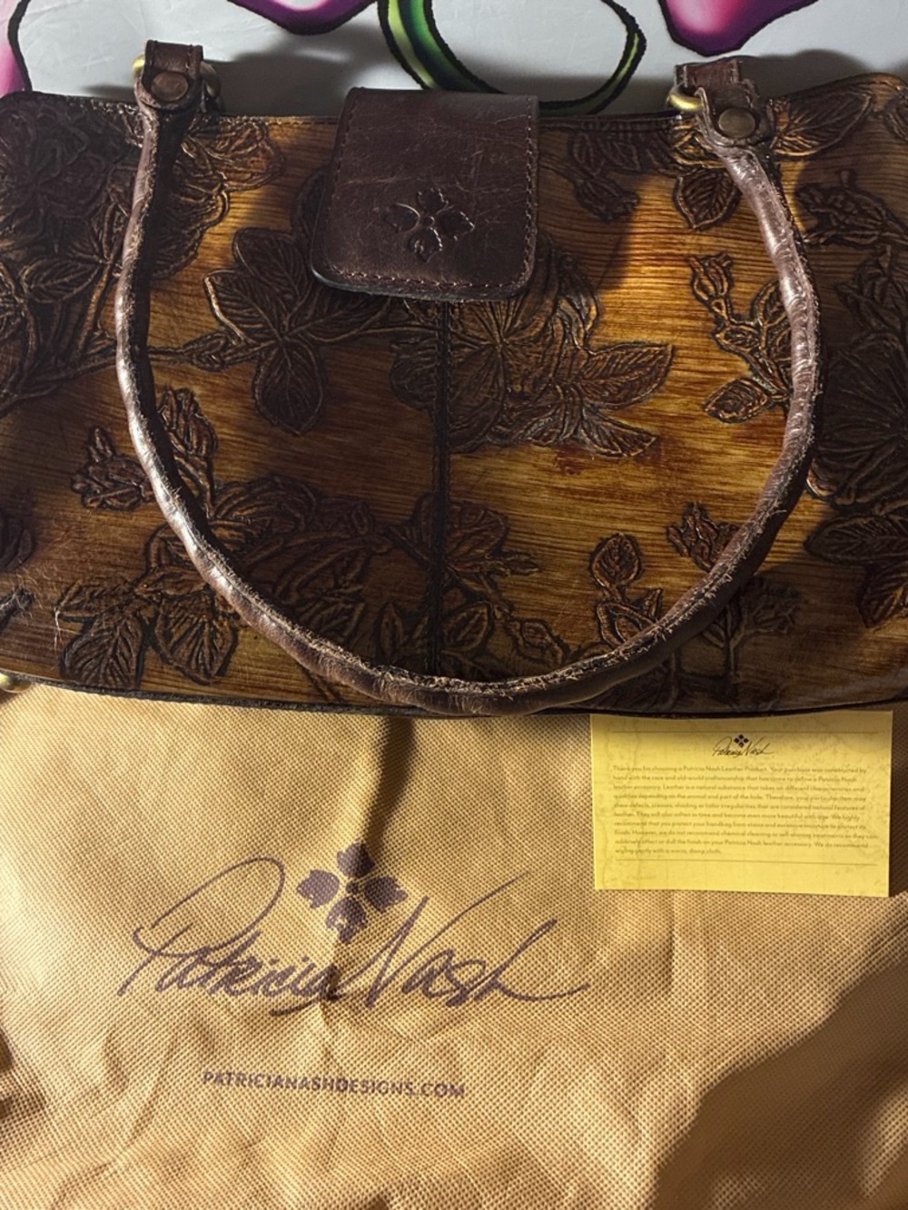 Patricia Nash Brown Floral Embossed Leather Tote